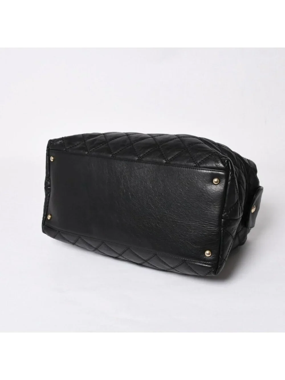 Chanel Chain Tote Bag CC Logo Quilted Leather Black Gold